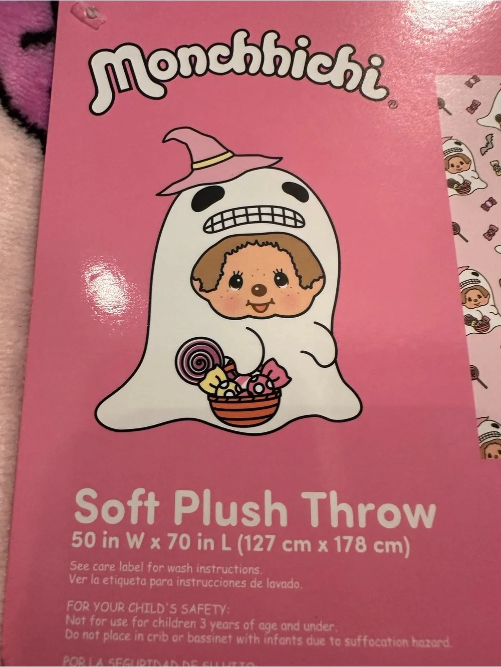 Monchichi Halloween Pink Plush Throw Blanket